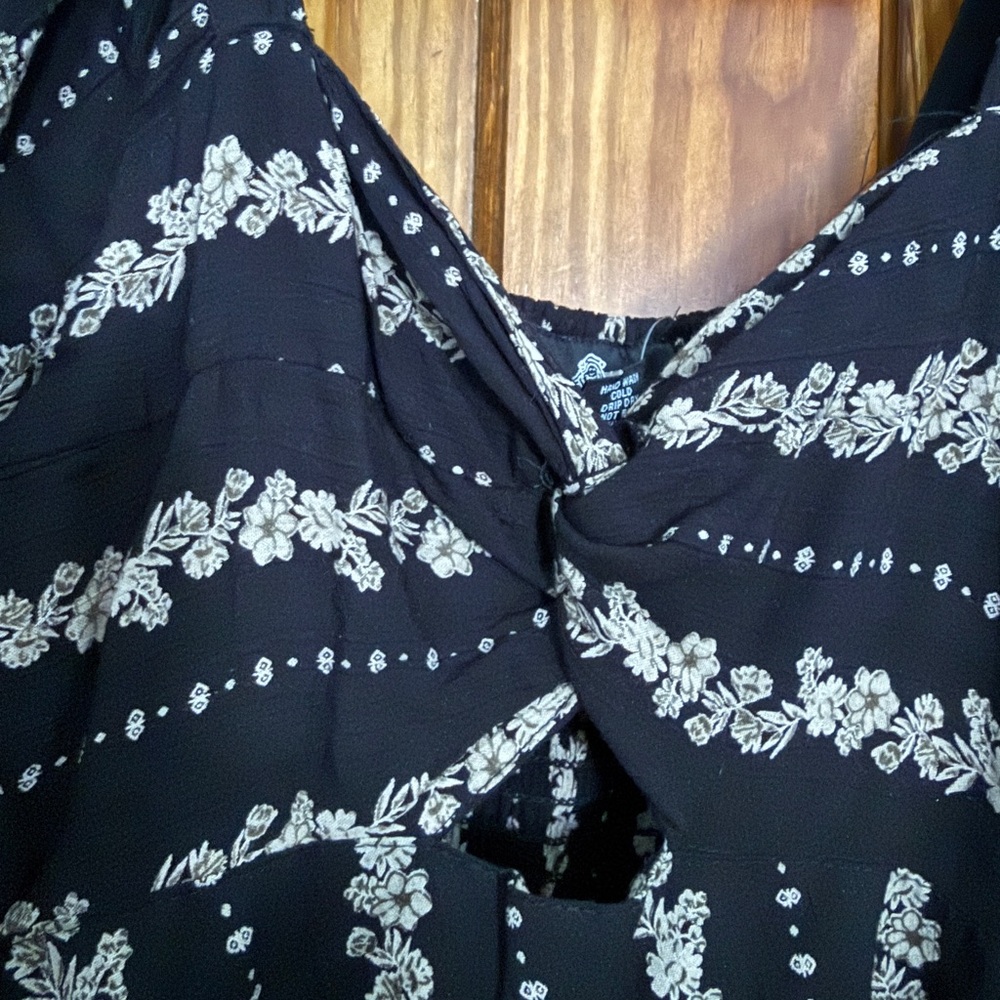 Angie Black Maxi Dress with Cream Stripe Floral Print - Picture 3 of 4